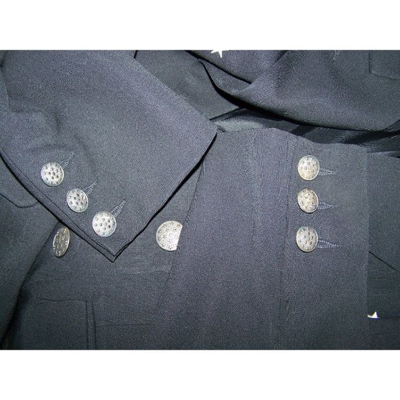 Vintage Cache Skirt Suit 2 Piece Military Blazer Stars 8 Black Wool - Picture 12 of 13